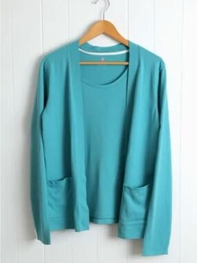 Isaac Mizrahi Teal Open-Front Cardigan